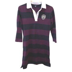Tommy Hilfiger Womens Small Purple Black Striped Long Sleeve Polo Shirt Dress S